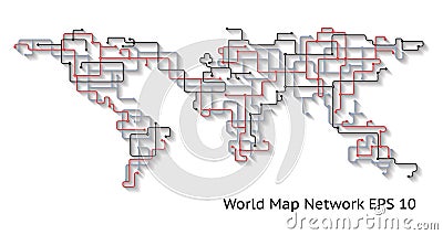 World Earth Map Network abstract concept with Shadows showing connectivity Vector Illustration