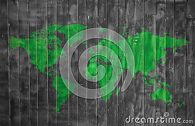 World ecology wooden texture with map Stock Photo