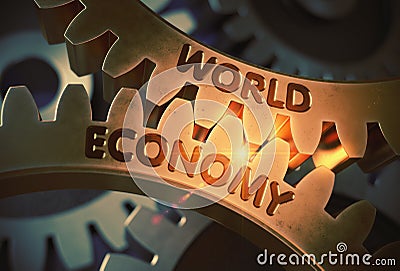 World Economy on Golden Metallic Gears. 3D Illustration. Stock Photo