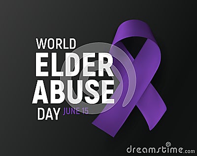 World Elder Abuse Day banner, poster for awareness of elderly social problem, purple ribbon human cruelty symbol, Vector Vector Illustration