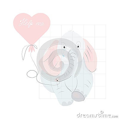 Elephant is crying sitting in a cage Vector Illustration