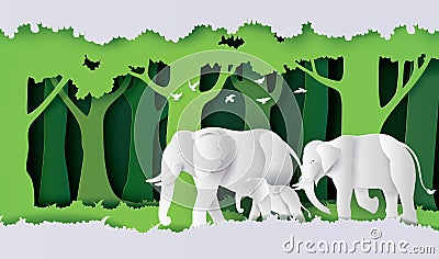 World elephant Day family of elephant in the forest . Vector Illustration