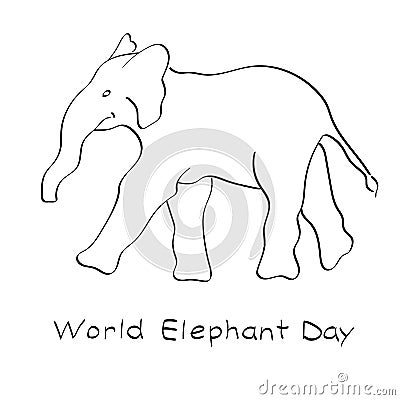 World Elephant Day. Vector illustration. Outline drawing, freehand. Vector Illustration