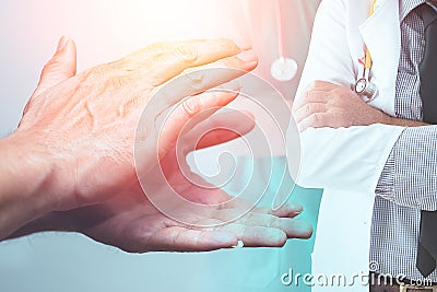 World encouragement campaign ` ClapForOurCareres` to Medical team fight with Covidvirus.Closeup male hand applause with doctor a Stock Photo