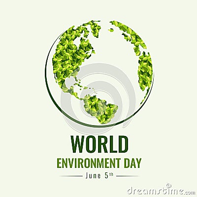 World Environment day banner with green abstract leaf texture on earth world sign vector design Vector Illustration