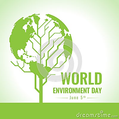 World Environment day banner with green abstract tree and leaf earth world sign vector design Vector Illustration