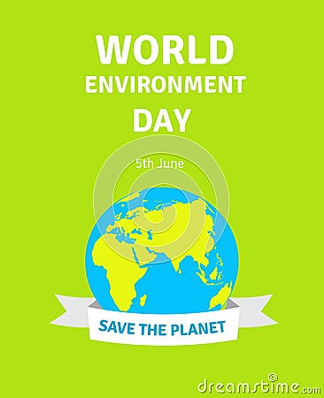 World Environment Day card, poster with globe. World Environment Day concept illustration. Earth with smooth Cartoon Illustration