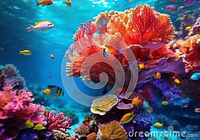 This World Environment Day, colorful coral reefs, super-realistic photo from the water Stock Photo