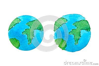World Environment Day. Earth Day. April 22. June 5. Globe watercolor. Hand drawing. Design concept for banner, greeting Vector Illustration