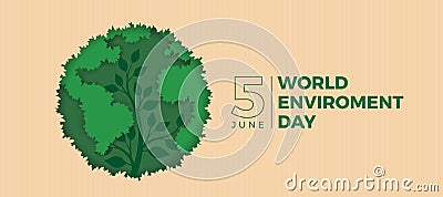 World environment day - green paper globe with leaf and plant tree on soft yellow paper background vector design Vector Illustration