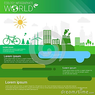 World Environmental Protection Green Energy Ecology Infographics Banner With Copy Space Vector Illustration