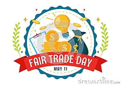 World Fair Trade Day Vector Illustration on 11 May with Gold Coins, Scales and Hammer for Climate Justice and Planet Economic Vector Illustration