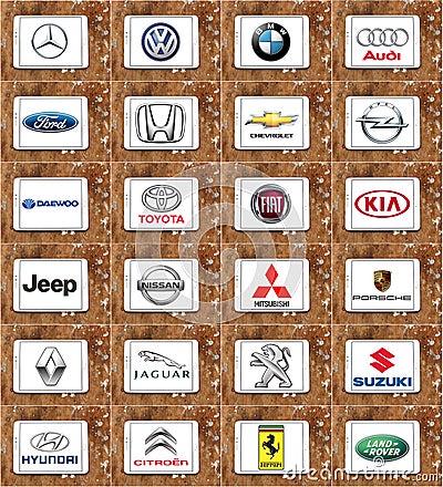 World famous car brands Editorial Stock Photo