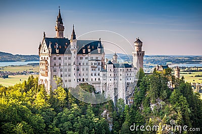 World-famous Neuschwanstein Castle in beautiful evening light, Fussen, Germany Stock Photo