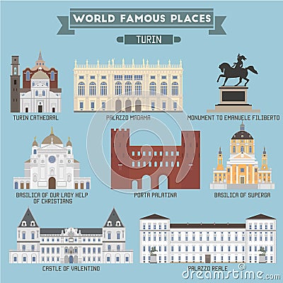 World Famous Place. Italy. Turin Vector Illustration