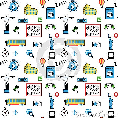 World famous places sightseeing flat vector pattern background Vector Illustration