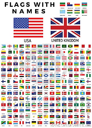 WORLD FLAG COLLECTION WITH NAMES Vector Illustration