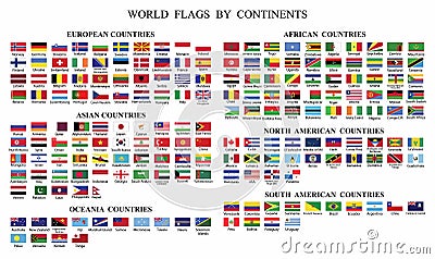 World Flag Collection-World flags by Continents Vector Illustration