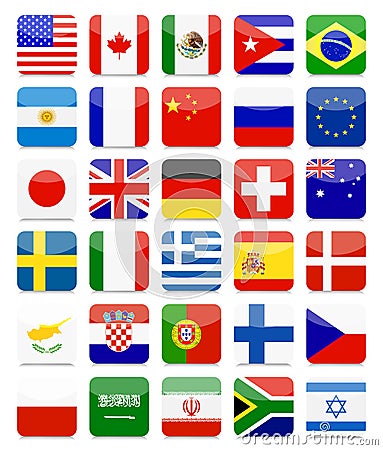 World Flags Flat Square Icon Set Vector Illustration