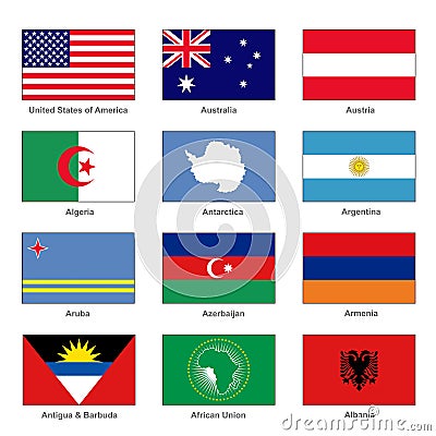World Flags Set. Name Country of Letter A. Vector Vector Illustration