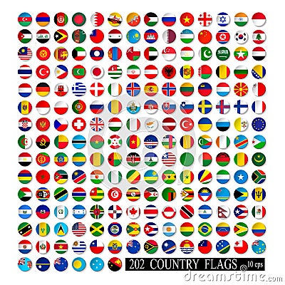 World flags set, round icons with shadow isolated vector illustration Vector Illustration