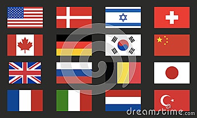 World flags vector set. World flags icons isolated on black background. Design elements Vector Illustration