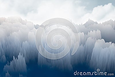 The world of futuristic icebergs. Abstract frozen planet landscape. Mountains, glaciers, abstract nature. 3d illustration Cartoon Illustration