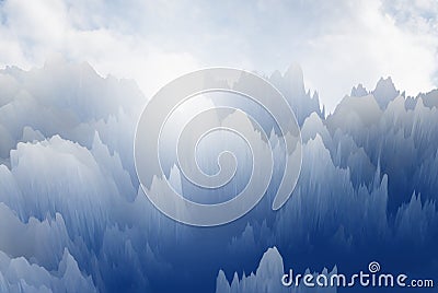 The world of futuristic icebergs. Abstract frozen planet landscape. Mountains, glaciers, abstract nature. 3d illustration Cartoon Illustration