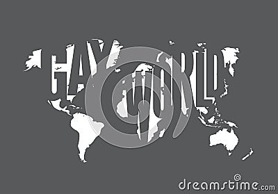 World gay map with grey white background. Homosexual illustration. Equality flag with outline contour of globe vector Vector Illustration