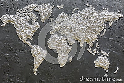 World Geographic Map Made of Paperwith all the Continents Stock Photo