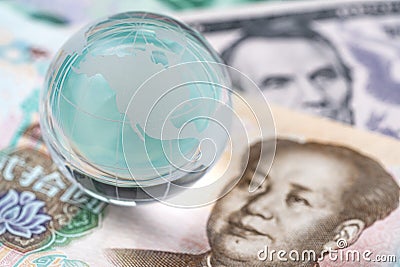 World or global financial tariff trade war negotiation talk, collaboration or discuss concept, decoration globe with US America Stock Photo