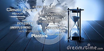 World Global Sustainability Issues Time Hourglass Stock Photo