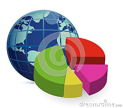 World globe and a 3D global financial Stock Photo