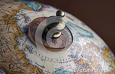 World globe closeup showing map of Arctic Ocean Stock Photo