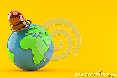 World globe with emergency siren Cartoon Illustration