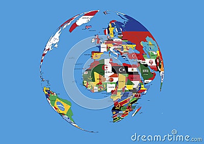 World globe Europe,Africa and Asia flags map Stock Photo