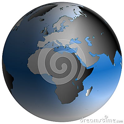 World Globe:Europe-Africa, with blue-shaded oceans Stock Photo