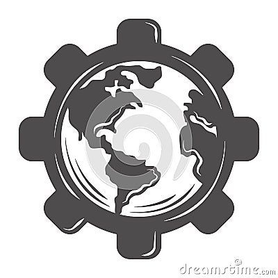 World globe map in gear silhouette icon style Vector Illustration