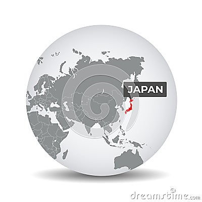 World globe map with the identication of Japan. Vector Illustration