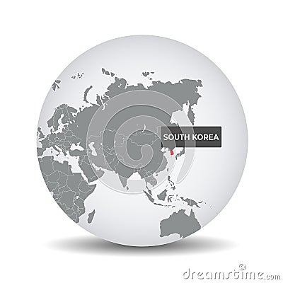 World globe map with the identication of South Korea. Vector Illustration