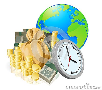 World globe money time business concept Vector Illustration