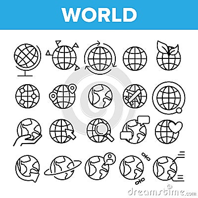 World, Globe, Planet Earth Vector Linear Icons Set Vector Illustration