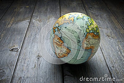 World Globe Wood Background Stock Photo