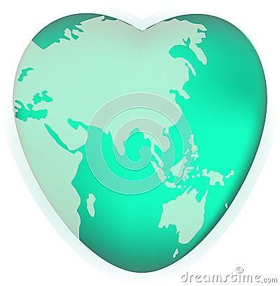 A world globe in the shape of a heart symbol. Concept for loving travel, or loving the world Stock Photo
