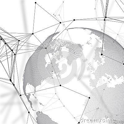 World globe on white background. Global network connections, abstract geometric design, technology digital concept Vector Illustration