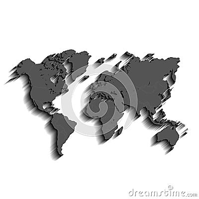 World Gray Map with Flat Shadow Vector Illustration