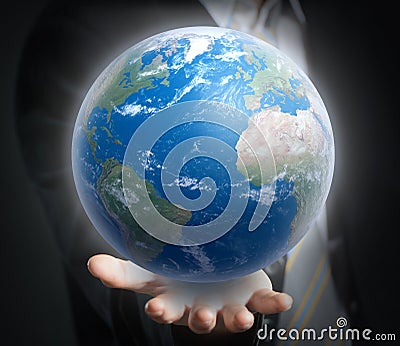 World in a hand close up Stock Photo