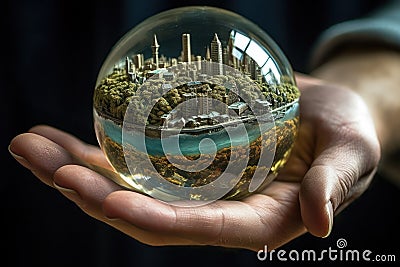 World in hand palm.AI generated Stock Photo
