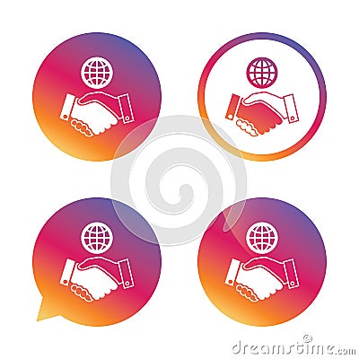 World handshake sign icon. Amicable agreement. Vector Illustration