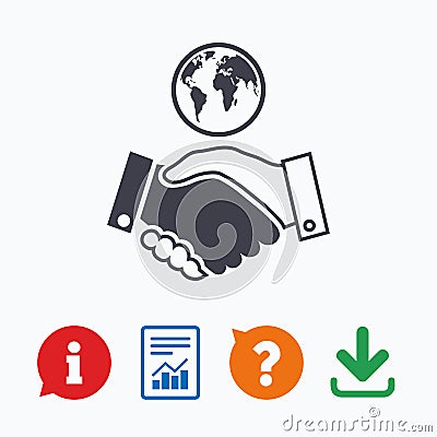 World handshake sign icon. Amicable agreement Vector Illustration